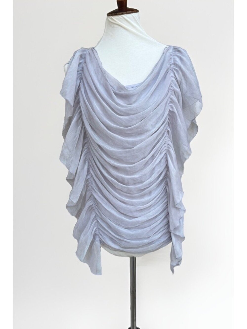 RYU Women's Gray Ruched Sleeveless Draped Top Layered Ruffle Size L NWT